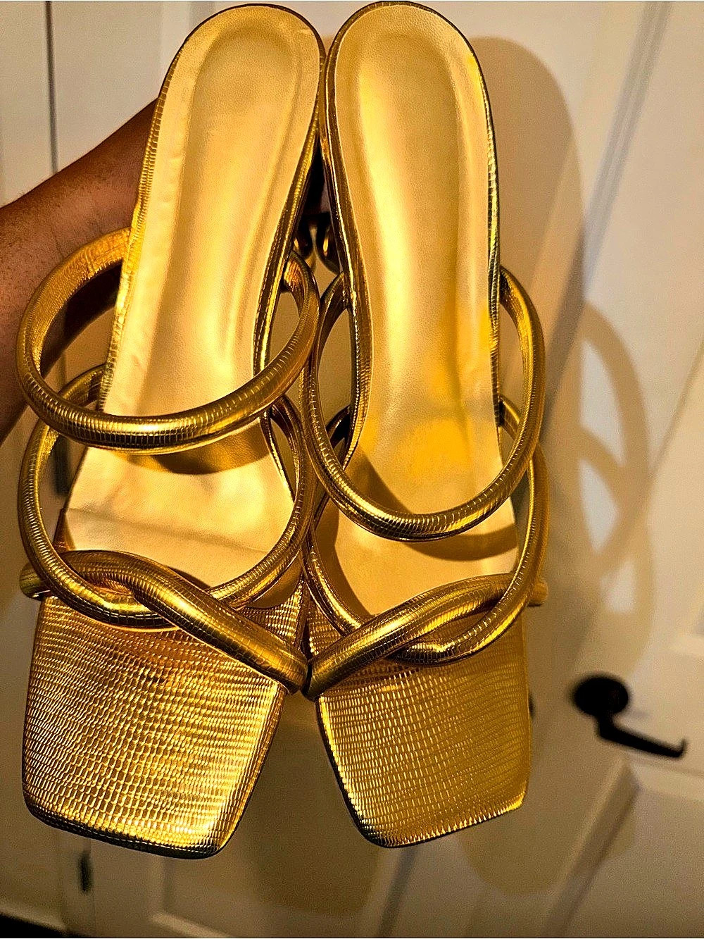 Gold Strappy Block Heel Sandals